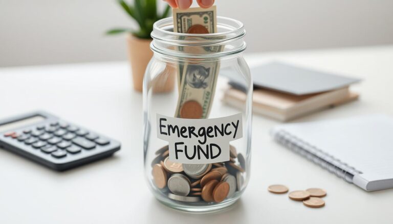 Person saving money in emergency fund jar