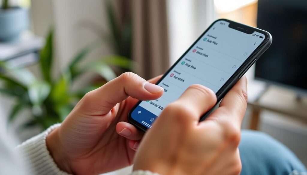 Person setting up automatic savings transfers on their phone Person setting up automatic savings transfers on their phone