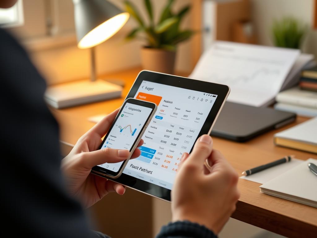 Person using budgeting app to track expenses Person using budgeting app to track expenses