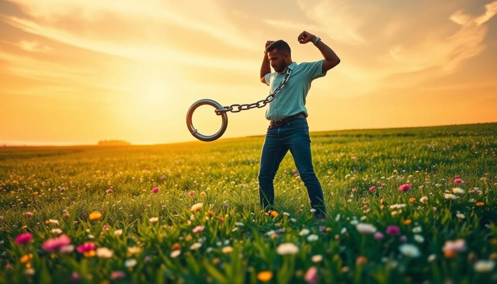 A person breaking free from the chains of debt, surrounded by a vibrant, hopeful landscape. In the foreground, the figure stands tall, confidently shattering the shackles that once bound them. The middle ground features a lush, verdant meadow filled with blooming flowers, symbolizing a renewed sense of financial freedom and growth. In the background, a warm, golden-hued sky with wispy clouds, exuding a sense of possibility and transformation. Soft, directional lighting illuminates the scene, casting an inspirational glow. Shot with a wide-angle lens to capture the expansive, uplifting atmosphere. A person breaking free from the chains of debt, surrounded by a vibrant, hopeful landscape. In the foreground, the figure stands tall, confidently shattering the shackles that once bound them. The middle ground features a lush, verdant meadow filled with blooming flowers, symbolizing a renewed sense of financial freedom and growth. In the background, a warm, golden-hued sky with wispy clouds, exuding a sense of possibility and transformation. Soft, directional lighting illuminates the scene, casting an inspirational glow. Shot with a wide-angle lens to capture the expansive, uplifting atmosphere.