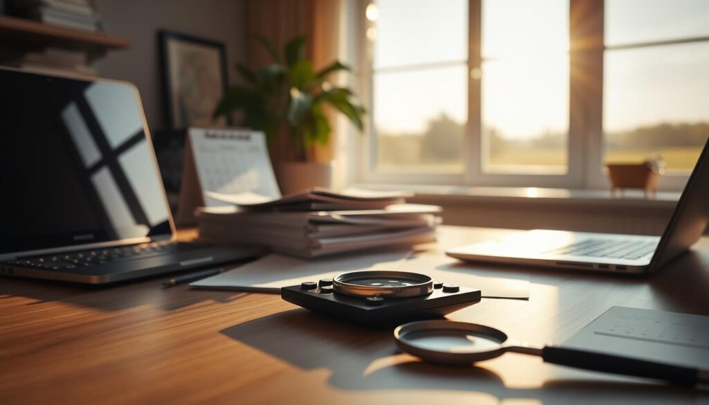 A serene office scene with a desk, laptop, and financial documents, bathed in warm, directional lighting. In the foreground, a calculator and magnifying glass symbolize the optimization of social security benefits. The middle ground features a neatly organized stack of papers and a calendar, conveying careful planning. In the background, a window overlooking a tranquil, sun-dappled landscape, suggesting the peaceful, secure future enabled by retirement planning. The overall mood is one of focus, diligence, and financial confidence. A serene office scene with a desk, laptop, and financial documents, bathed in warm, directional lighting. In the foreground, a calculator and magnifying glass symbolize the optimization of social security benefits. The middle ground features a neatly organized stack of papers and a calendar, conveying careful planning. In the background, a window overlooking a tranquil, sun-dappled landscape, suggesting the peaceful, secure future enabled by retirement planning. The overall mood is one of focus, diligence, and financial confidence.