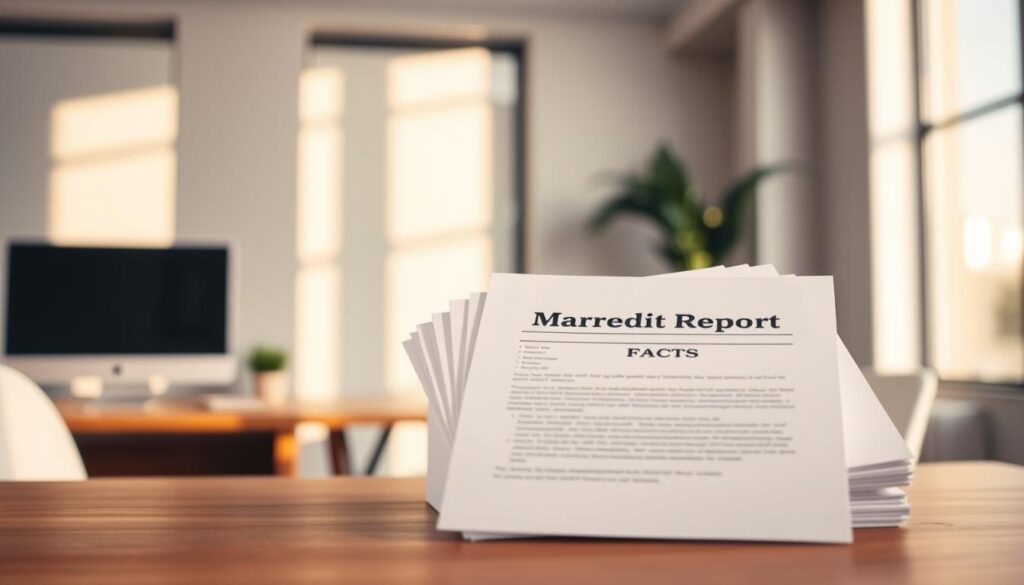A sleek, minimalist office setting with a wooden desk, a computer monitor, and a stack of documents labeled "Marriage Credit Report Facts". Warm, natural lighting filters through large windows, casting a soft glow over the scene. The documents are the focal point, their crisp, clean lines and precise layout conveying a sense of authority and professionalism. The background is subtly blurred, keeping the attention on the essential details that unravel the myths about the relationship between marriage and credit scores. A sleek, minimalist office setting with a wooden desk, a computer monitor, and a stack of documents labeled "Marriage Credit Report Facts". Warm, natural lighting filters through large windows, casting a soft glow over the scene. The documents are the focal point, their crisp, clean lines and precise layout conveying a sense of authority and professionalism. The background is subtly blurred, keeping the attention on the essential details that unravel the myths about the relationship between marriage and credit scores.