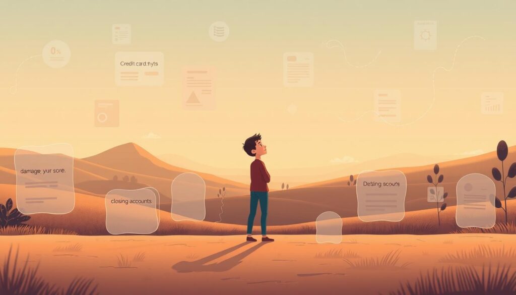 a detailed illustration of "credit-myths-explained" with a clean, minimalist style, using a cinematic wide-angle lens and soft, warm lighting that creates a sense of depth and atmosphere. in the foreground, various common credit myths, such as "credit cards damage your score" and "closing accounts helps your credit", are depicted as transparent, ghostly shapes. in the middle ground, a character stands contemplating these myths, their expression one of thoughtful consideration. in the background, a stylized landscape of credit reports, credit scores, and financial data provides context and grounding. the overall tone is one of clarity and enlightenment, guiding the viewer to a deeper understanding of the credit landscape. a detailed illustration of "credit-myths-explained" with a clean, minimalist style, using a cinematic wide-angle lens and soft, warm lighting that creates a sense of depth and atmosphere. in the foreground, various common credit myths, such as "credit cards damage your score" and "closing accounts helps your credit", are depicted as transparent, ghostly shapes. in the middle ground, a character stands contemplating these myths, their expression one of thoughtful consideration. in the background, a stylized landscape of credit reports, credit scores, and financial data provides context and grounding. the overall tone is one of clarity and enlightenment, guiding the viewer to a deeper understanding of the credit landscape.