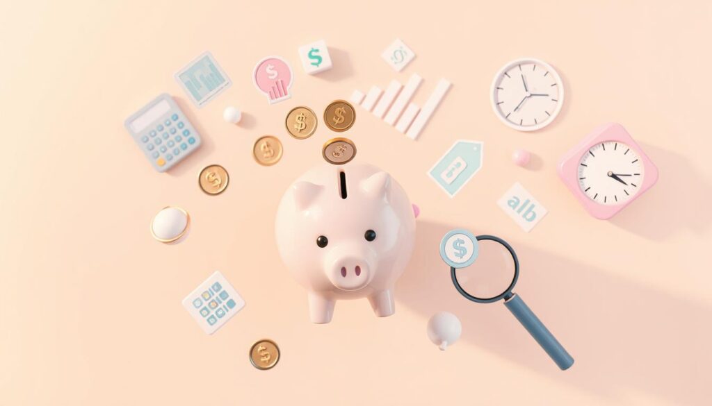 monthly savings challenges, digital art, 4k, high resolution, clean and minimalist design, pastel colors, top view, various financial icons and elements floating in the air, personal finance management, budgeting, goal-setting, piggy bank, coins, bar graph, calculator, calendar, clock, magnifying glass, magnifying glass, balanced composition, warm lighting, soft shadows, blurred background, focus on the central elements monthly savings challenges, digital art, 4k, high resolution, clean and minimalist design, pastel colors, top view, various financial icons and elements floating in the air, personal finance management, budgeting, goal-setting, piggy bank, coins, bar graph, calculator, calendar, clock, magnifying glass, magnifying glass, balanced composition, warm lighting, soft shadows, blurred background, focus on the central elements