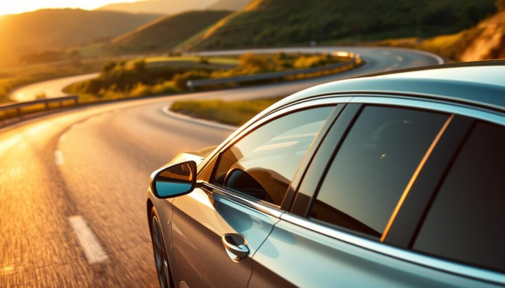 A sleek, silver sedan navigates a winding highway, its chrome trim gleaming in the warm, golden light of a setting sun. The driver's hands rest lightly on the steering wheel, their attention focused on the road ahead as the car maintains a steady, efficient pace, its cruise control system ensuring consistent speed and fuel economy. In the background, rolling hills and lush greenery frame the scene, creating a sense of peaceful, open-road travel. The image conveys the effortless, hassle-free driving experience that can be achieved through the intelligent use of cruise control, a key technique for improving a car's gas mileage. A sleek, silver sedan navigates a winding highway, its chrome trim gleaming in the warm, golden light of a setting sun. The driver's hands rest lightly on the steering wheel, their attention focused on the road ahead as the car maintains a steady, efficient pace, its cruise control system ensuring consistent speed and fuel economy. In the background, rolling hills and lush greenery frame the scene, creating a sense of peaceful, open-road travel. The image conveys the effortless, hassle-free driving experience that can be achieved through the intelligent use of cruise control, a key technique for improving a car's gas mileage.