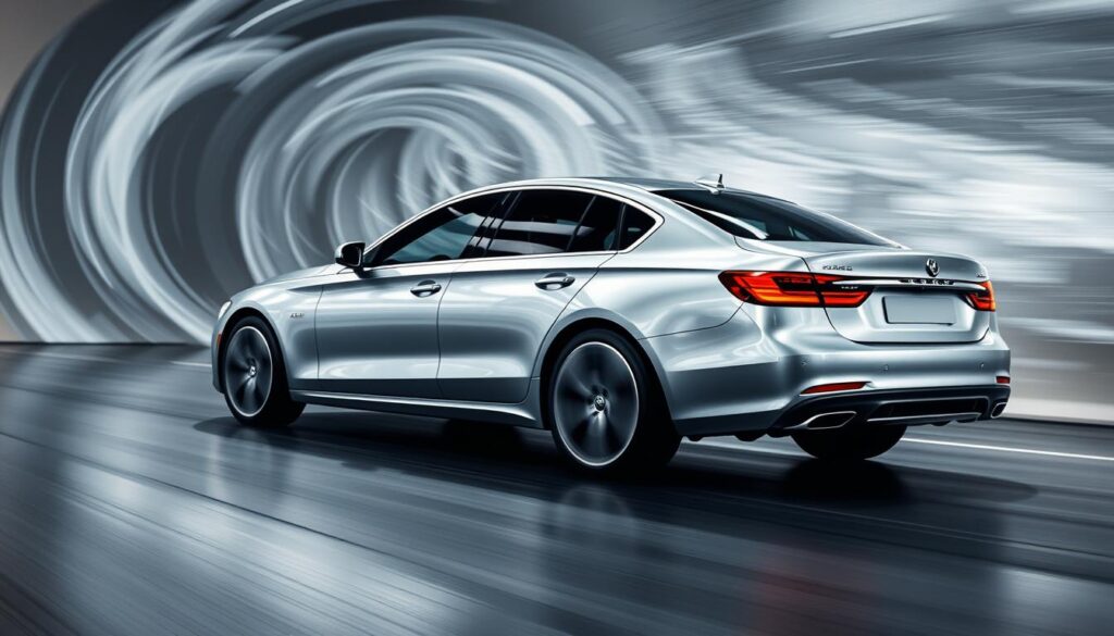 A sleek, silver sedan navigating a wind tunnel, its streamlined body cutting through the air with precision. Diffuse lighting illuminates the car's contours, highlighting the sculpted curves that minimize aerodynamic drag. In the background, swirling wind patterns visualize the flow of air around the vehicle, revealing the complex interplay of lift, drag, and downforce. The scene evokes a sense of scientific inquiry and the engineering principles that optimize fuel efficiency, setting the stage for the article's discussion of lifestyle adjustments to improve gas mileage. A sleek, silver sedan navigating a wind tunnel, its streamlined body cutting through the air with precision. Diffuse lighting illuminates the car's contours, highlighting the sculpted curves that minimize aerodynamic drag. In the background, swirling wind patterns visualize the flow of air around the vehicle, revealing the complex interplay of lift, drag, and downforce. The scene evokes a sense of scientific inquiry and the engineering principles that optimize fuel efficiency, setting the stage for the article's discussion of lifestyle adjustments to improve gas mileage.