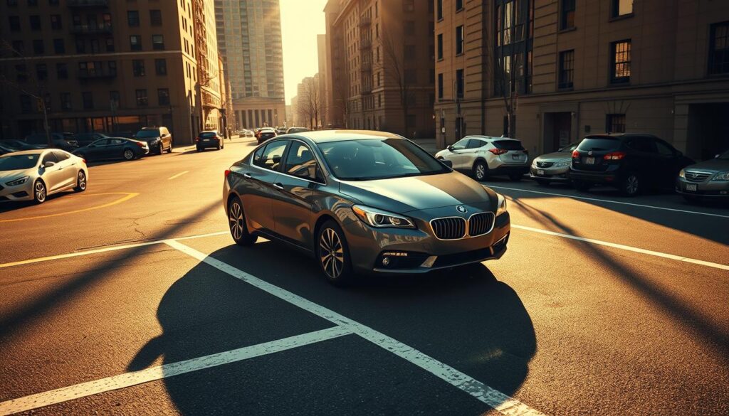 A step-by-step guide to parallel parking, captured with a wide-angle lens in a well-lit urban setting. The foreground shows a sedan gracefully maneuvering into a tight parking spot, its wheels turning in sync with the steering. The middle ground features other parked cars and street details, creating a realistic city backdrop. The lighting casts long, dramatic shadows, conveying a confident, assured mood. The camera angle is slightly elevated, providing a clear view of the parking process. The overall composition balances technical precision with a sense of effortless mastery, inspiring the viewer to tackle parallel parking with ease. A step-by-step guide to parallel parking, captured with a wide-angle lens in a well-lit urban setting. The foreground shows a sedan gracefully maneuvering into a tight parking spot, its wheels turning in sync with the steering. The middle ground features other parked cars and street details, creating a realistic city backdrop. The lighting casts long, dramatic shadows, conveying a confident, assured mood. The camera angle is slightly elevated, providing a clear view of the parking process. The overall composition balances technical precision with a sense of effortless mastery, inspiring the viewer to tackle parallel parking with ease.