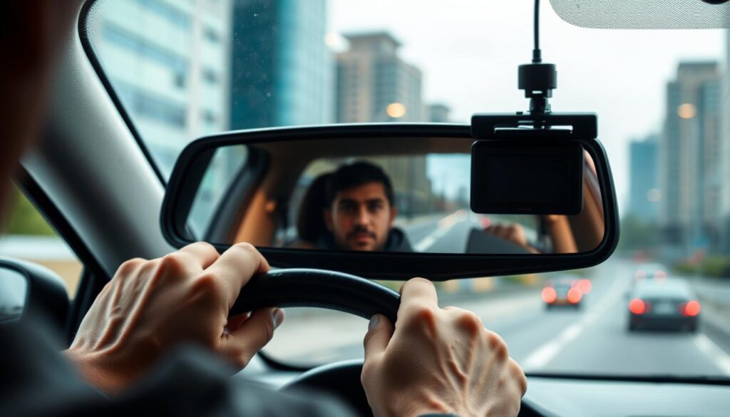 A well-lit dashboard camera captures the road ahead in sharp focus, offering a clear, unobstructed view. The driver's hands on the steering wheel, their face reflected in the rearview mirror, exude a sense of vigilance and attentiveness. In the background, the urban cityscape blurs, conveying a sense of motion and the need for heightened awareness on the road. The image radiates a mood of safety, security, and the importance of documentation in the event of an incident, underscoring the essential role of dash cams in responsible driving. A well-lit dashboard camera captures the road ahead in sharp focus, offering a clear, unobstructed view. The driver's hands on the steering wheel, their face reflected in the rearview mirror, exude a sense of vigilance and attentiveness. In the background, the urban cityscape blurs, conveying a sense of motion and the need for heightened awareness on the road. The image radiates a mood of safety, security, and the importance of documentation in the event of an incident, underscoring the essential role of dash cams in responsible driving.