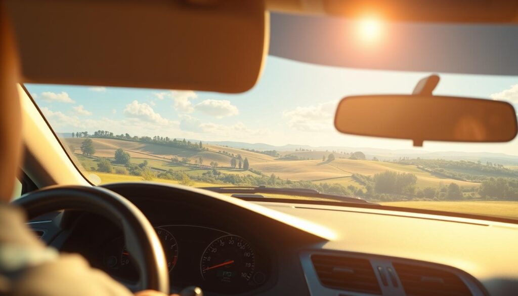 A well-lit, detailed illustration showcasing key fuel economy improvement strategies. In the foreground, a car's dashboard displays instrumentation like a fuel efficiency gauge. In the middle ground, a driver performs routine maintenance tasks like checking tire pressure. In the background, a scenic countryside landscape with rolling hills, trees, and a clear sky, conveying a serene, eco-friendly atmosphere. The scene is captured with a wide-angle lens, creating an expansive, cinematic composition. Warm, golden lighting from the sun highlights the various elements, emphasizing the importance of smart driving and vehicle upkeep for improving fuel economy and reducing environmental impact. A well-lit, detailed illustration showcasing key fuel economy improvement strategies. In the foreground, a car's dashboard displays instrumentation like a fuel efficiency gauge. In the middle ground, a driver performs routine maintenance tasks like checking tire pressure. In the background, a scenic countryside landscape with rolling hills, trees, and a clear sky, conveying a serene, eco-friendly atmosphere. The scene is captured with a wide-angle lens, creating an expansive, cinematic composition. Warm, golden lighting from the sun highlights the various elements, emphasizing the importance of smart driving and vehicle upkeep for improving fuel economy and reducing environmental impact.