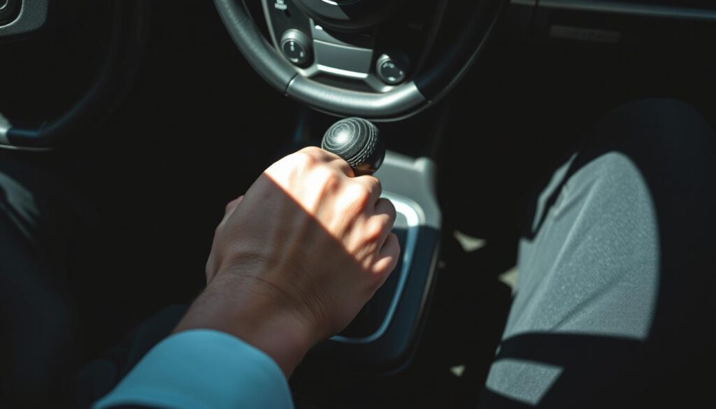 High-angle close-up of a person's hands skillfully operating the gearshift and clutch pedal of a manual transmission car, with a blurred interior background showing the dashboard and steering wheel. Dramatic lighting casts dramatic shadows, emphasizing the dexterity and precision of the driver's movements. The scene conveys a sense of intense focus and control, showcasing the advanced techniques required to masterfully drive a manual vehicle. High-angle close-up of a person's hands skillfully operating the gearshift and clutch pedal of a manual transmission car, with a blurred interior background showing the dashboard and steering wheel. Dramatic lighting casts dramatic shadows, emphasizing the dexterity and precision of the driver's movements. The scene conveys a sense of intense focus and control, showcasing the advanced techniques required to masterfully drive a manual vehicle.