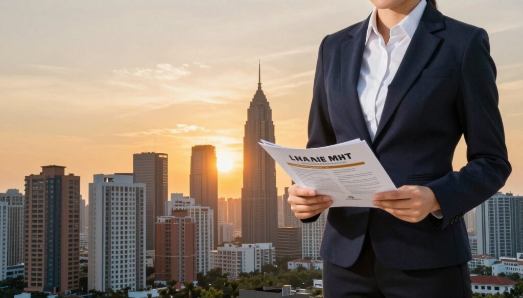 A visually striking representation of the key benefits of real estate investment. In the foreground, a professional businessperson in smart attire stands confidently, holding a property brochure, symbolizing informed decisions. The middle layer features a modern skyline with diverse types of properties – residential, commercial, and mixed-use – showcasing investment opportunities. In the background, a vibrant sunset casts a warm golden hue over the city, enhancing the investment atmosphere. Soft, natural lighting illuminates the scene, creating an optimistic and hopeful mood. The composition should convey growth, opportunity, and a prosperous future in real estate, with a balanced and professional aesthetic that resonates with investors. A visually striking representation of the key benefits of real estate investment. In the foreground, a professional businessperson in smart attire stands confidently, holding a property brochure, symbolizing informed decisions. The middle layer features a modern skyline with diverse types of properties – residential, commercial, and mixed-use – showcasing investment opportunities. In the background, a vibrant sunset casts a warm golden hue over the city, enhancing the investment atmosphere. Soft, natural lighting illuminates the scene, creating an optimistic and hopeful mood. The composition should convey growth, opportunity, and a prosperous future in real estate, with a balanced and professional aesthetic that resonates with investors.
